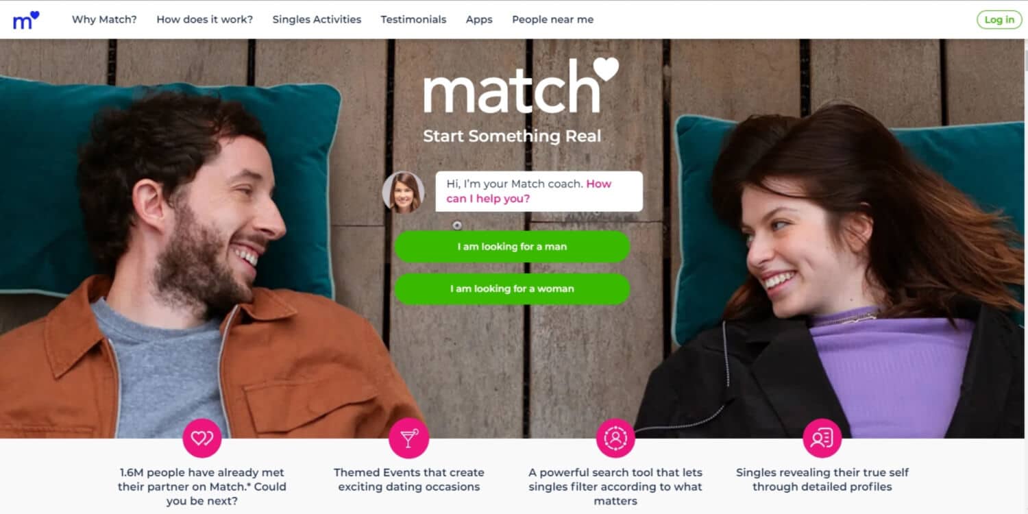 Homepage of Match.com